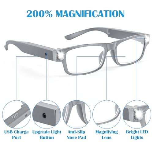 200% Magnifying Glasses with Light,USB Rechargeable LED Lighted Magnifying Eyewear,Hands Free Head Magnifier Eyeglasses for Close Work,Hobbies,Reading,Craft,Jewellery,Sewing - Thumbnail 5