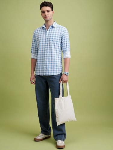 Image of Highlander Men's Slim Fit Checks Shirt | Full Sleeves | Regular Collar | Casual Shirts for Men