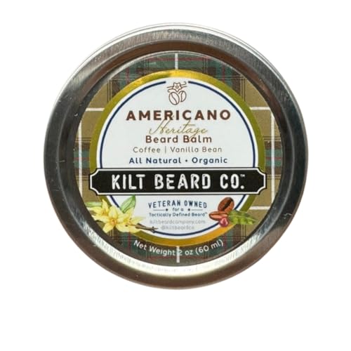 Kilt Beard Co. Americano- Heritage Beard Balm 2oz (Coffee and Vanilla) Organic, Style, Soften, Tame, and Hydrate