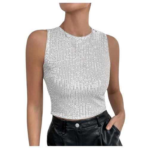 Women's sparkly sequin crop tank top pour look habillé et chic en soirée