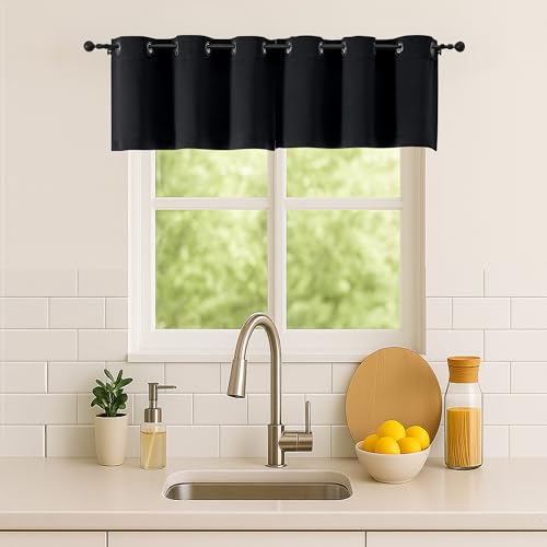 Image of Simplebrand Halloween Black Window Valance for Kitchen 14 Inches Long 2 Panels Set, Blackout Valance Curtains for Living Room, Grommet Short Privacy Kitchen Curtains for Bedroom Kids Room, 40 inch Wx14 L