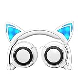 Wired Over-Ear Foldable Headphones Cat Ear Earphones with LED Light for Girls,Children.Compatible for Mp3 Mp4 Player,iPhone 6S,Android Phone.