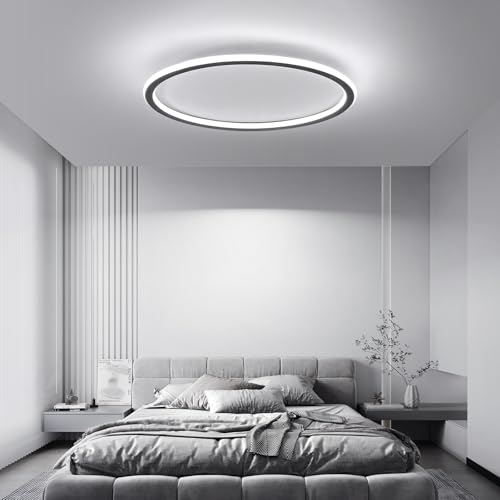 Image of Mikeru Modern 50cm Round Ceiling Light, 6500k Cool White Recessed Bathroom Ceiling Light, Ultra Slim LED Bedroom Lighting for Study, Kitchen, Balcony