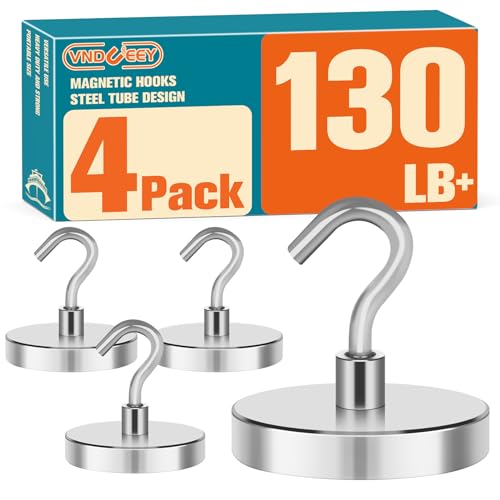 Image of VNDUEEY Magnetic Hooks, 130 Lbs Strong Magnet Hooks, Heavy Duty Magnetic Hooks for Cruise Cabins, Powerful Magnet Metal Hooks for Refrigerator, Grill, Hanging, and Travel (Silver, Pack of 4)