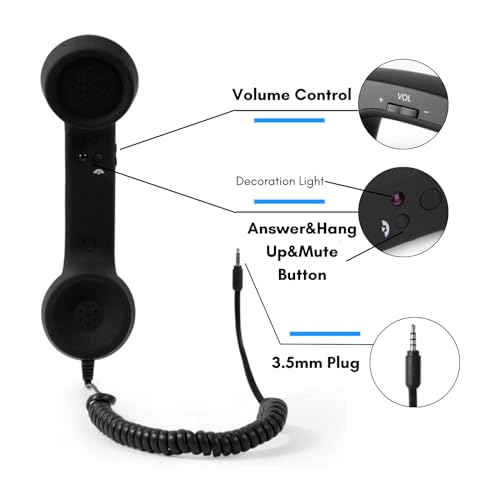 Ouitble Retro 3,5-mm-Telefonhörer Handy Empfängermikrofon Anti Strahlung Kabelgebundener Telefonanrufempfänger mit Mikrofon für Smartphones PC