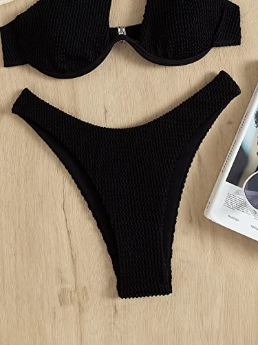 Romwe Women's One Shoulder Cut Out Underwire High Cut Bikini Swimsuit Asymmetrical 2 Piece Bathing Suit Black M #TOP5