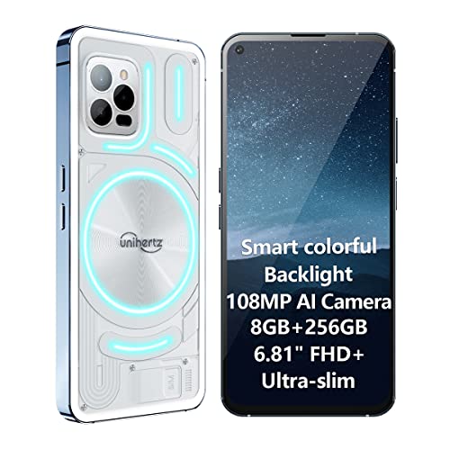 Unihertz Luna Unlocked Smartphone, 4G Lte 256Gb+8Gb 6.81" Fhd Display Transparent Back Designed Light-Emitting Cell Phone,Android 12 108Mp Ai Camera 20Mp Night Vision Dual Sim Otg Nfc (White) #TOP28