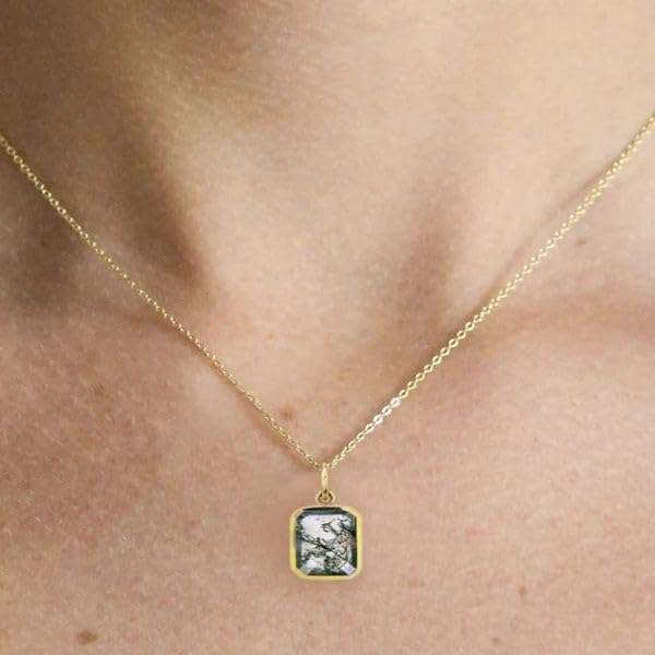 Miniatura 2 de Checker Cut Pendant, Moss Agate Necklace, Moss Agate Pendant, Unique Gemstone Jewelry, Nature Inspired, Green Agate Necklace, Christmas Gift Idea