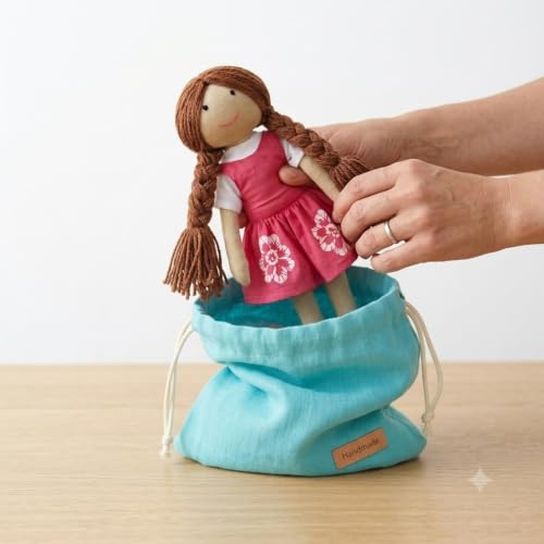 Image of Handcrafted Indian Rag Doll Set, Stitch Soft Toy Doll for Kids, Soft Cotton Fabric Yarn Cloth Doll, Traditional South Indian Soft Toys for Kids Room Decor (Pink, Floral)
