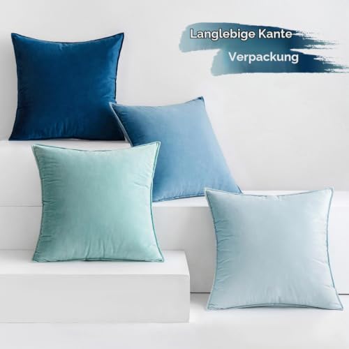 MIULEE 4er Set Kissenbezug 50×50cm Biese Samt Farbverlauf blau – Ansicht 4