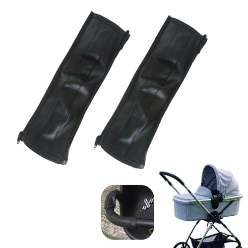 Zhouocea ベビーカーアームレスト保護カバー 2個 プッシュチェアハンドルカバー ジップレザー付き ベビーカーハンドルカバー ベビーカーハンドルカバー(ブラック) (25×10.5×1.5)