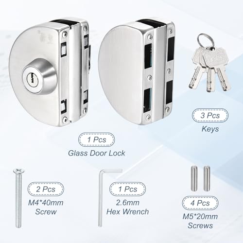 Verrou de porte en verre double battant pour sécuriser vitre de 10-12 mm - 4