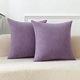 Qanatmz Lavender Cozy Soft Throw Pillow Covers, Light Purple Decorative Chenille Square Couch Cushion Cases for Sofa Decor, Set of 2, 18 x 18 Inches