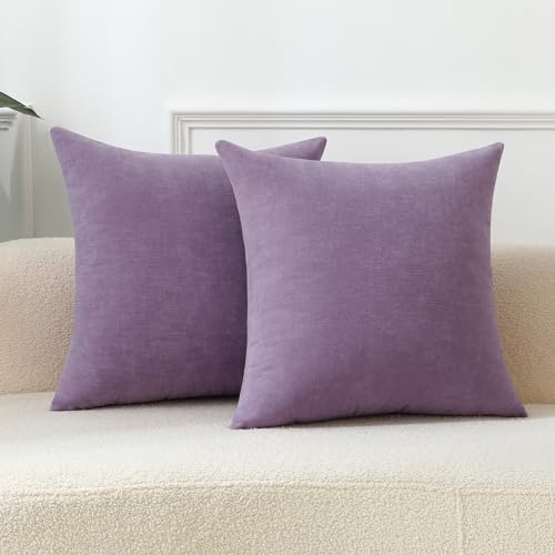 Qanatmz Lavender Cozy Soft Throw Pillow Covers, Light Purple Decorative Chenille Square Couch Cushion Cases for Sofa Living Room Decor, Set of 2, 20 x 20 Inches by Qanatmz - Used condition - US$18.04