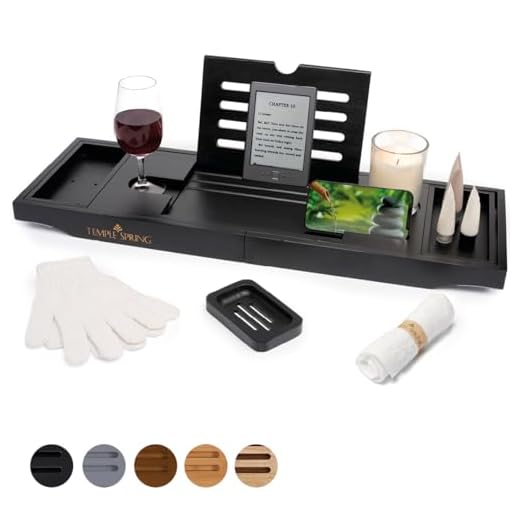 Temple Spring Badewannenablage, Badewannenablage Holz für badewannen zubehör, Badewannenbrett, Badewannentablett zur badewanne zubehör, Bambus tablett, badezimmermöbel für badaccessories -Schwarz