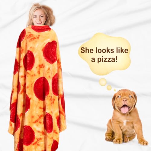 Image of Bnuitland 71 Inches Pizza Funny Blanket, 300 GSM Double Sided Giant Funny Novelty Realistic Food Blanket for Adults and Kids, Super Soft Flannel Throw