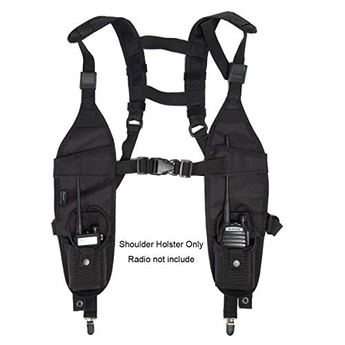 Universal Double Radio Shoulder Harness Holster Chest Holder Vest Rig for Police Firefighter