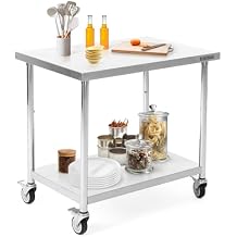 Stainless Steel Table for Prep & Work 36 x 24 Inches with Caster Wheels,Commercial Heavy Duty Metal Table with Undershelf for Home,Restaurant and Hotel Kitchen 36" x 24"