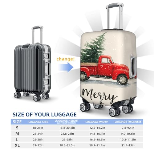 Red Truck Carrying A Christmas Tree Elastic Travel Luggage Covers Dustproof Scratch-Resistant Suitcase Protector Fit 22-24 Inch4