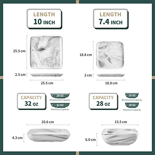 Malacasa Flora 30 Piece Marble Grey Square Dinnerware Sets Bundle With Ivy 24 Piece Marble Plates And Bowls Sets #TOP2