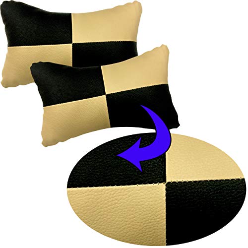 Image of Beige Neck Rest Soft Cushion in Leatherette Material Check Design for Car 1404