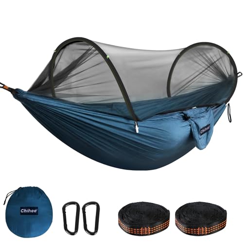 Chihee Ultra-Light Travel Camping Hammock Pop-up Net Hammock 660lbs Load Capacity,Breathable,Quick-Drying Parachute Nylon 2 Premium Carabiners,2 Tree Slings Included for Outdoor Backpacking Hiking