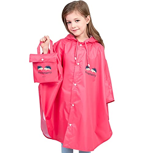 BWBIKE Poncho Antipioggia Per Bambini Mantella Antipioggia Impermeabile Abbigliamento Antipioggia Pieghevole Per Bambini Cappotto Unisex Leggero e Impermeabile Con Cappuccio,Rosa rossa,XL