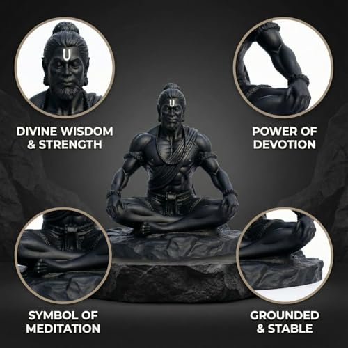 Image of Black Hanuman Idol for Car Dashboard | Bajrangbali Murti for Home Temple & Office Decor | Spiritual Protection & Good Luck Showpiece