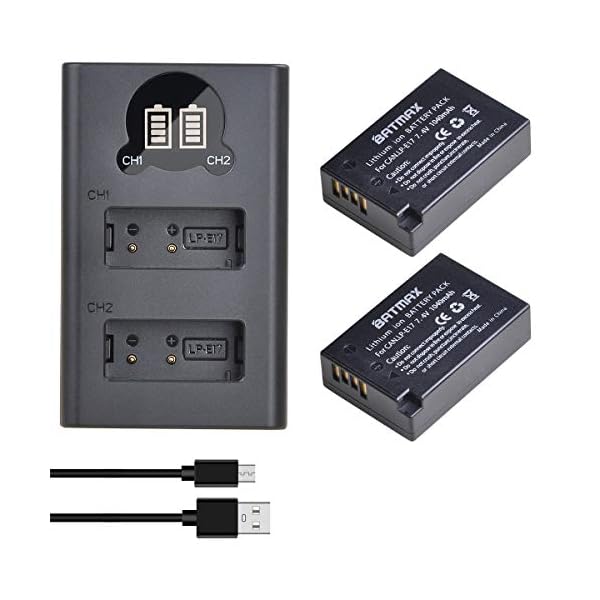 Batmax 2Packs LP-E17 Battery + LED Charger for Canon EOS Rebel SL2 SL3 T6i T6s T7i, EOS M5 M3 M6, M6 mark2, 77D 200D 250D 750D 760D 800D 8000D RP Digital SLR Camera