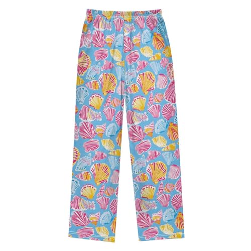 Pink Yellow Shelll Pajama Pants Soft Sleep Bottoms Long Pjs S2