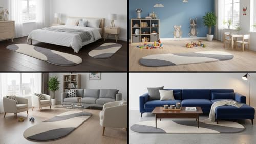 Image of Fluffy Silky Micro Fiber Polyster Carpet /Runner for Bedroom, Study Room, Playing Room, Guest Room ETC. 2x4 Feet, (Grey and Ivory New Laher)