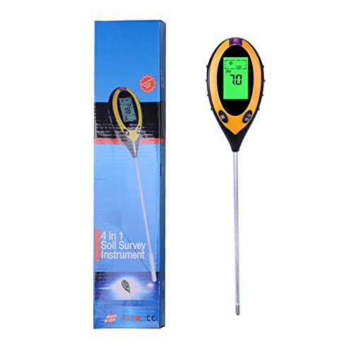 4 en 1 medidor de suelo, medidor de suelo con luz, pH, temperatura y humedad, medidor de pH del suelo con pantalla LCD, medidor de suelo para jardinería, agricultura y plantas de exterior