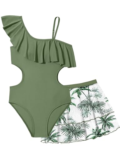 Girls One Piece Swimsuits Cut Out Swimsuit with Mesh Skirt Ruffle Girls Bathing Suit 9-16 Years Summer Beach Swimwear