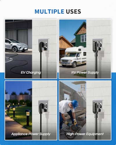 Image of BEBOBLY 50 Amp EV Charging Receptacle /Outlet, Weather-Resistant NEMA 14-50R EV Power Outlet with Wall Plate, U-Shaped Brass Clamp -Industrial Grade, 3-Pole 4-Wire Grounding, 125 /250V, UL Listed