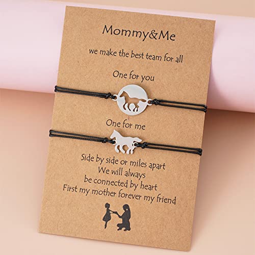 Image of COLORFUL BLING Mother Daughter Mommy and Me Heart Wish Bracelets Distance Matching Hollow Heart Horse Promise Promise Bracelet Friendship Jewelry Gifts