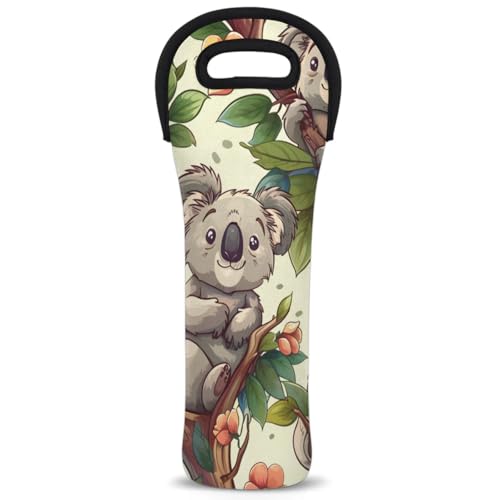 Neoprene Wine Tote Carrier Bag for Wine,Water, Champagne, Beer, Baby Bottles 15.6 x 5.1 Inches, Protective Wine Bag,Koalas