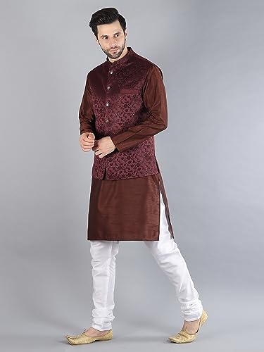 Image of Uri and MacKenzie Men's Silk Blend Kurta Pajama with Designer Ethnic Nehru Jacket /Modi Jacket