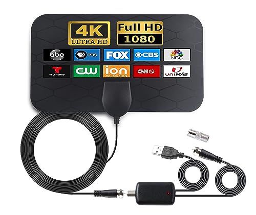 Antenne TV pour Smart TV d'intérieur et extérieur, récepteur TNT HD 4K avec amplificateur