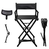Lorvain Folable Makeup Artist Stool, Portable Tall Folding Director's Chair, Aluminum Makeup Chair with Head Rest for Studio Salon Vanity, Bar Height - Black