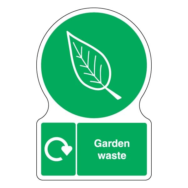 V Safety Shaped WRAP - Garden Waste 200 x 300 mm Safety Sign - 2mm Super-Tough Rigid Plastic
