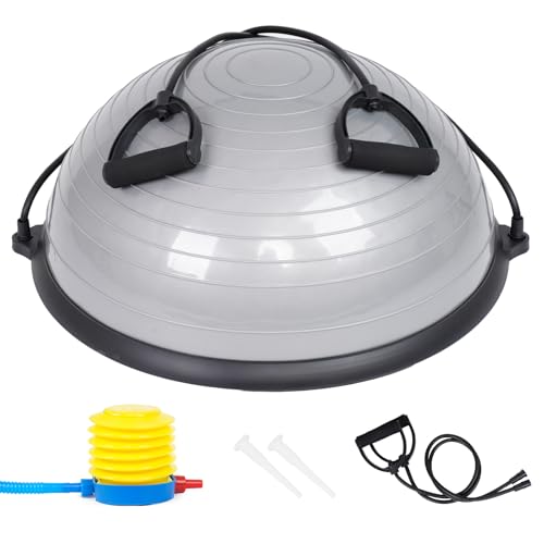 JINPALAY Entrenador de Equilibrio Fitness Ø 58cm, Pelota de Equilibrio Bossu Semiesfera con Inflador y Gomas, Soporta hasta 120kg, Ideal para Gimnasio y Ejercicios de Yoga y Pilates. (Gris)