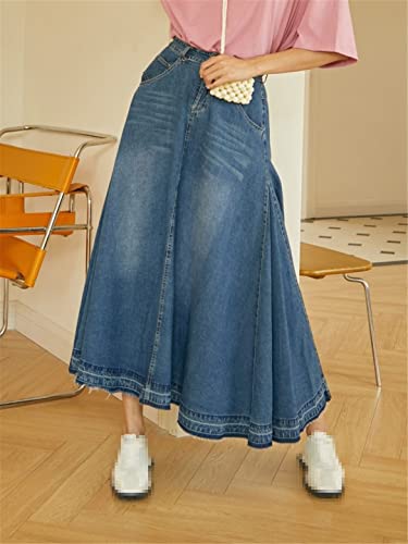Women Vintage Skirt Long A-Line Denim Skirt2