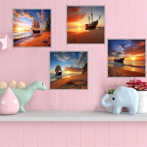 Diamond Painting pour Maison sans Mur Vide : Grand Kit Broderie Bateau Couchant 100x100cm - 7