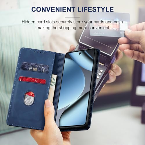 Image of Jasonyu Flip Wallet Case for Google Pixel 10 /10 Pro 5G,Leather Magnetic Folio Cover with Card Holder,Kickstand - TPU Shockproof Durable Protective Phone Case,Blue