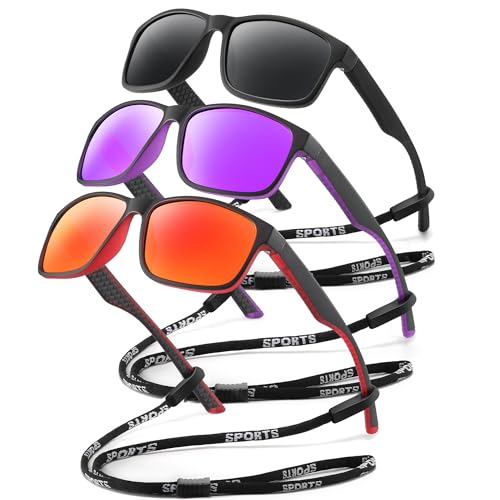 Polarized Sunglasses for Men Women, Square Mens Sunglasses UV400 Protection, Lightweight Driving Boating Sun Glasses, V01-Red/Purple/Grey