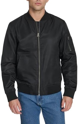 Levi's Jaqueta bomber masculina de cetim, Preto clássico sem