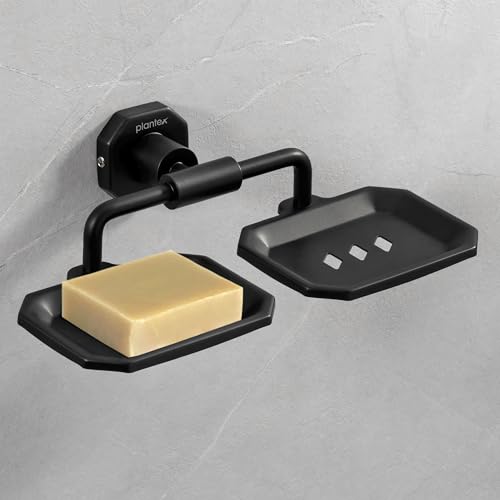 Image of Plantex 304 Grade Stainless Steel Soap Holder for Bathroom /Double Soap Dish /Soap Stand for Kitchen Sink /Bathroom Accessories- Nipron (Black)