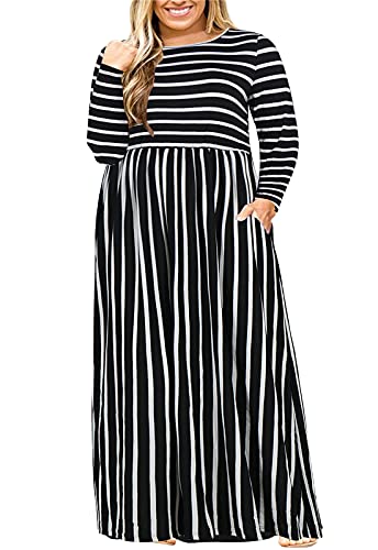 Image of Nemidor Plus Size Maxi Dress for Curvy Women Fall Casual Loose Long Sleeve Dresses with Pocket 14-26