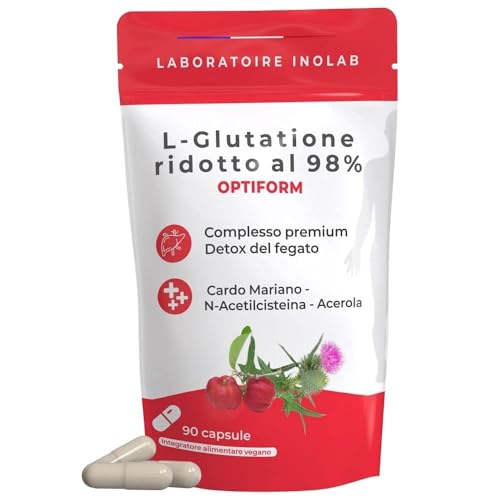 GLUTATIONE gastroresistente + NAC + Cardo Mariano + Acerola | Immunità Antiossidante Anti-invecchiamento | INOLAB Laboratorio