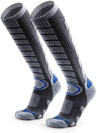 WEIERYA Ski Socks 2 Pairs Pack for Skiing, Snowboarding, Cold Weather, Winter Performance Socks Grey Large